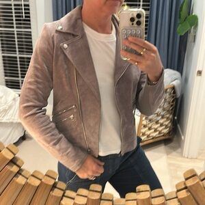 Ecru gray suede moto jacket